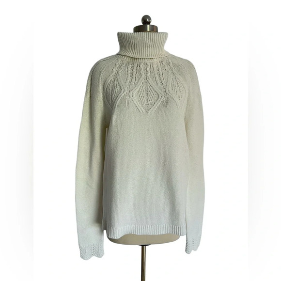 Sundance Mountainview Boho White Cable Knit Turtleneck Winter Sweater S - Picture 3 of 11